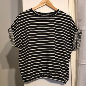 Zara Heathered Gray and White Stripe Tee